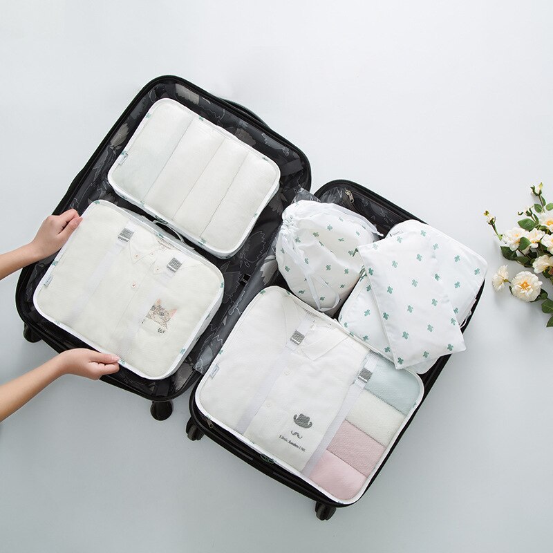 RUPUTIN 6PCS/Set Waterproof Luggage Travel Organizer Bag Big For Men Women Multifunction Underwear Finishing Travel Accessories: White cactus