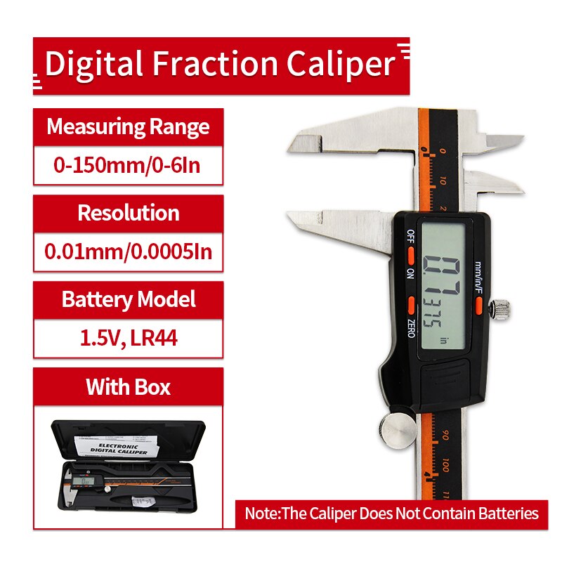 Digital Calipers Metal case 6-Inch 150mm Stainless Steel Electronic Digital Vernier Caliper Metal Micrometer Measuring: Box Fraction Caliper