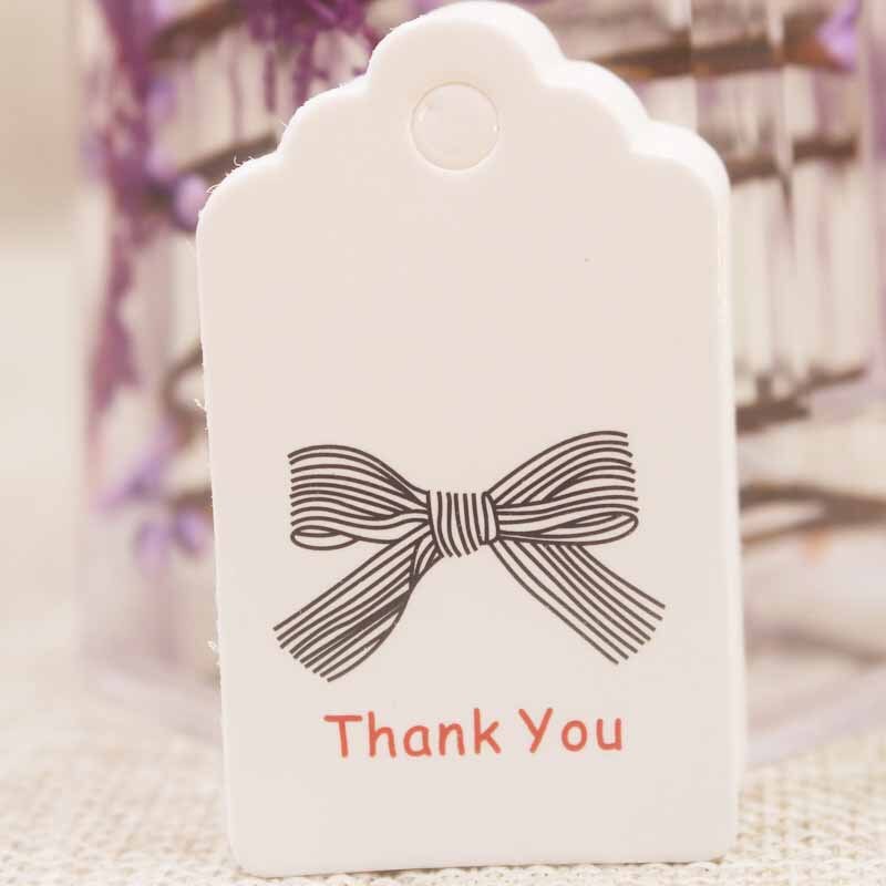 100 Stks Batch DIY Power Paper Tags Framed Rectangle Christmas Favour Birthday Party Card Label 5x3cm Multifunctional: bow thank you 