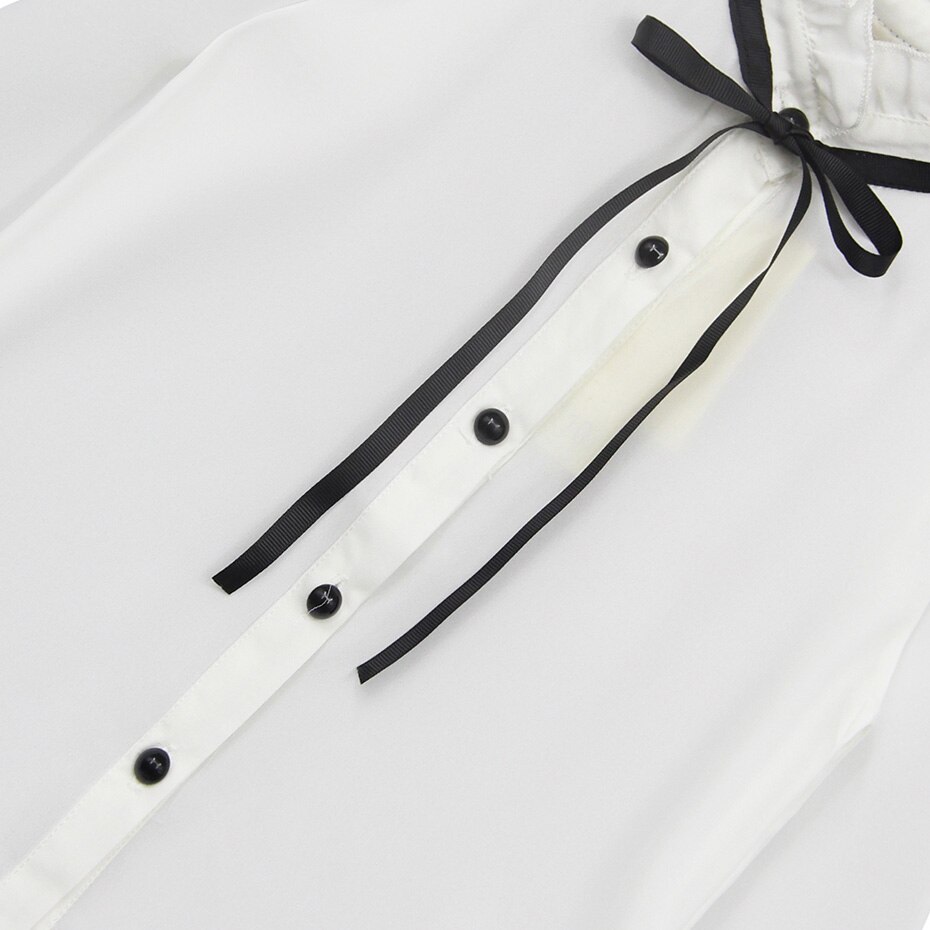 Chemisier blanc en Patchwork pour filles, chemise pour enfants, à volants, avec nœud, vêtements d'école pour filles 6 8 10 12 14
