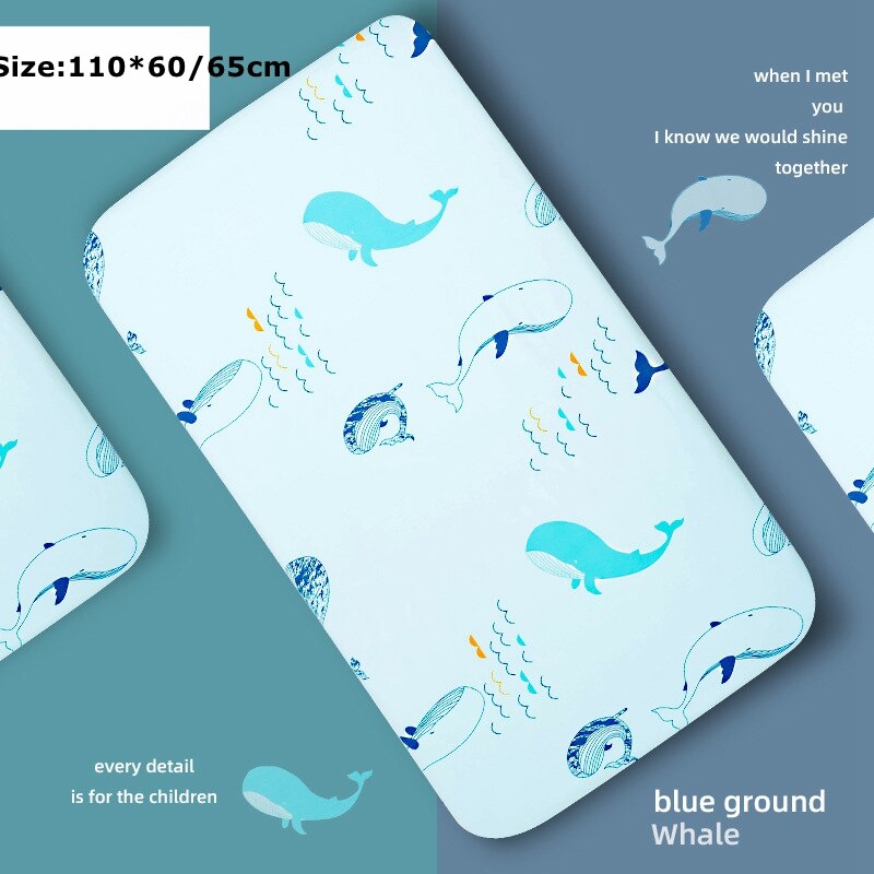 INS Nordic Baby Cot Fitted Bed Sheet Knit Cotton Waterproof Matress Cover Newborn Baby Child Cute Printing Bedroom Beddings: C 110X60 65CM