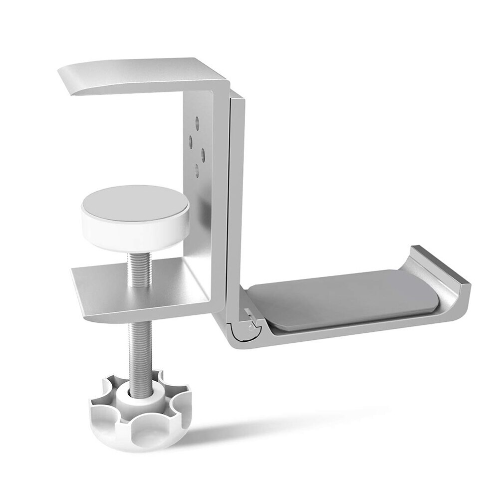 Universal headset hängare hörlurs krokhållare skrivbord monter stativ aluminiumlegering med vikbar klämman stöder horisontell vertikal: Silver-