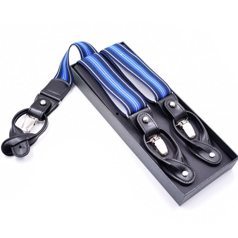 Yienws Mens Suspenders Button End Tuxedo Striped Elastic Suspenders Male Strap 3 Clip Pants Braces Suspensorio 3.5*120cm YiA122: striped 2