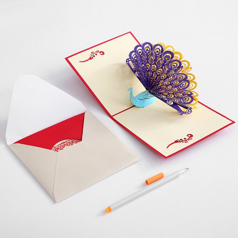 3D Pop-Up Cards for Girl Kids Wife Husband Romantic Red Flower Handmade Card Greeting Card Postcards Valentine's Day CardB