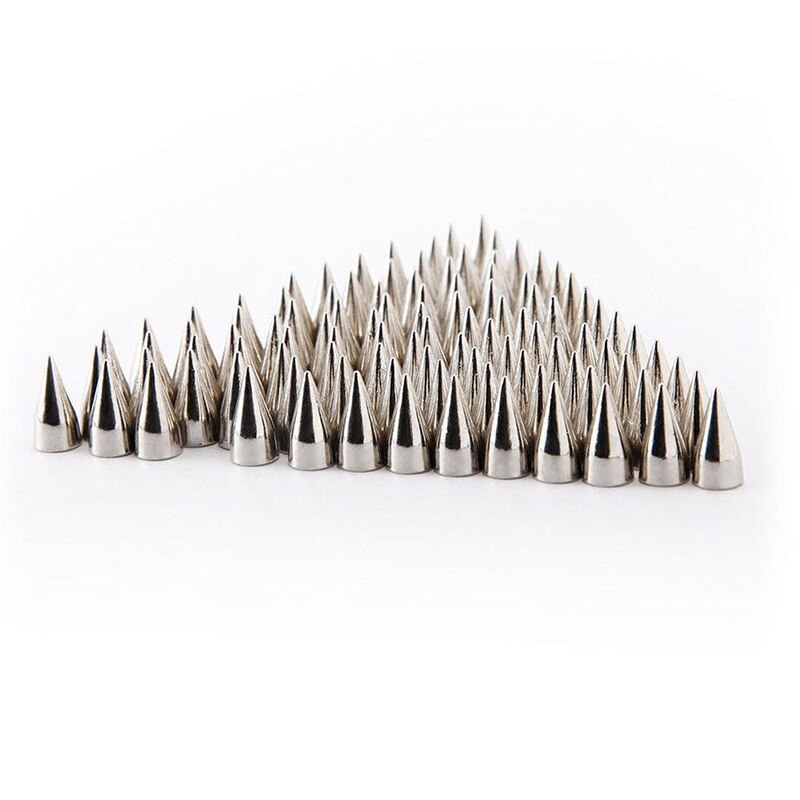 50 Uds. Tachuelas cónicas de Metal plateado de 9,5mm remache de punto de bala tornillo remachado prenda para ropa bolsa zapatos cuero DIY artesanía