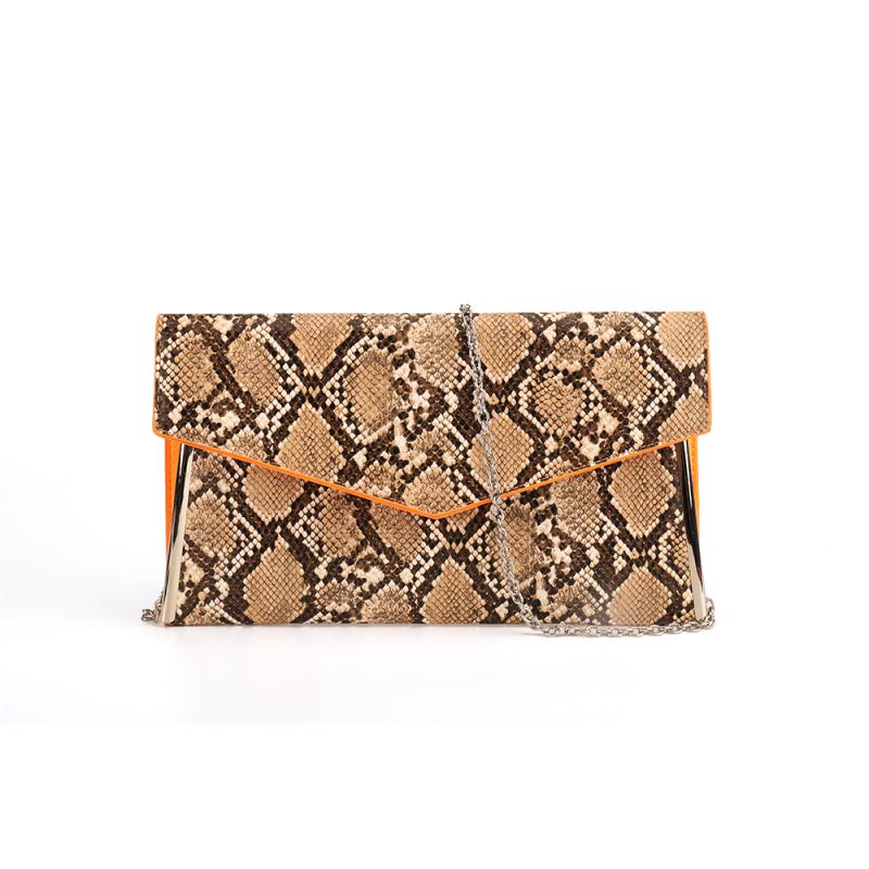 Bolso de hombro tipo bandolera de piel de serpiente para mujer, cartera de mano de piel sintética con cadena metálica y solapa tipo sobre, CTS00045,: Default Title