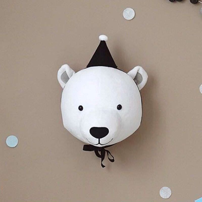 Børneværelsesindretning plys bearanimal hoveder elefant hjorte bjørn hoved væghængende indretning til børneværelse børnehave værelse dekoration: Bære med hat
