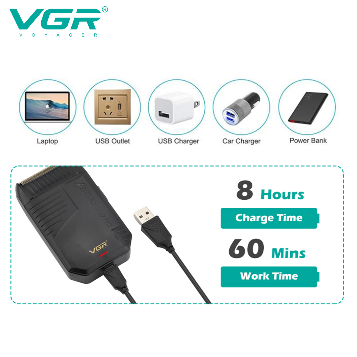 VGR rasoir electrique hommes tondeuse rasoir barbe tondeusse homme shaver Tondeuse à barbe Électrique Rasoir à barbe Rasoir à barbe Rechargeable Rasoir Satellitaire Machine à raser pour hommes V-375