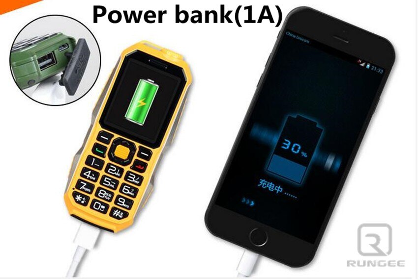 Rungee mini  e6800 telefon stødsikker støvtæt mobiltelefon 3800 mah russisk keybord led flash lys power bank telefon bluetooth