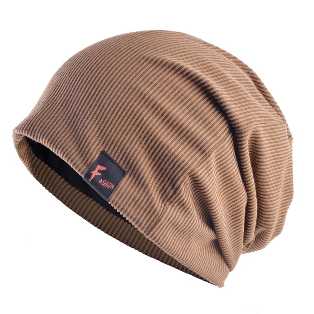 Mössor mössa herr lös ledig skullies mössa utomhus enfärgad stickad randig hatt hattar herr höst vår gorras: Kaki