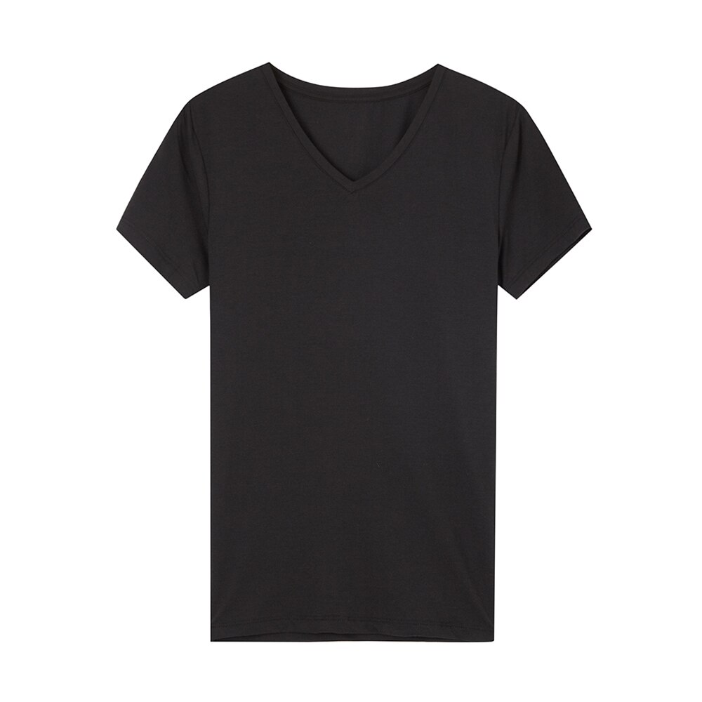 Metersbonwe Men's Basic Tees Summer Soft T shirts Men Short Sleeve Cotton Flexible T-shirt V-Neck Loose Basic Casual Tee: Black / M