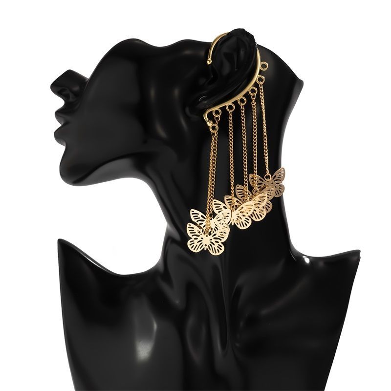 1Pcs Mode Vlinder Kwastje Oorbel Jassen Voor Vrouwen Holle Retro Oorbellen Vrouwelijke Trendy Dangle Oorbellen Sieraden Lange Eardrop: Gold