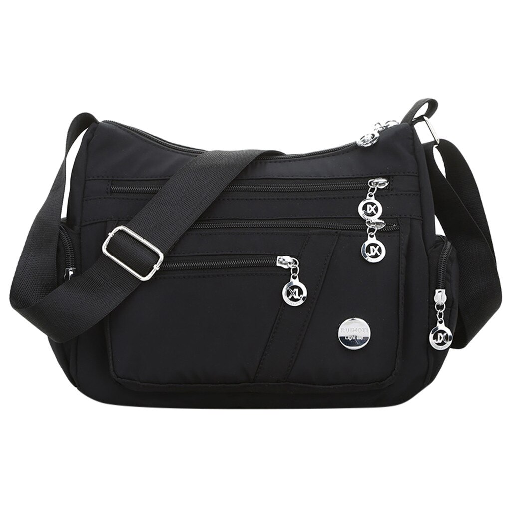 Women Nylon Messenger bag square bag solid outdoor simple Single Shoulder Crossbody Bag Waterproof Bags sac main femme pochette: Black 