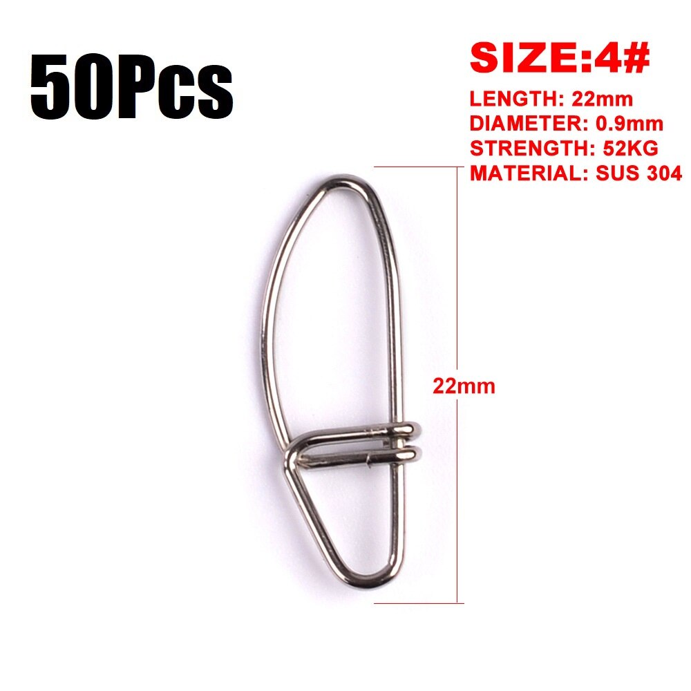 50pcs/bag Stainless Steel Connector Fast Clip Lock Snap Swivel Safety Snaps fishing lure tools pesca hook grip swivel metal: 4 - 50pcs
