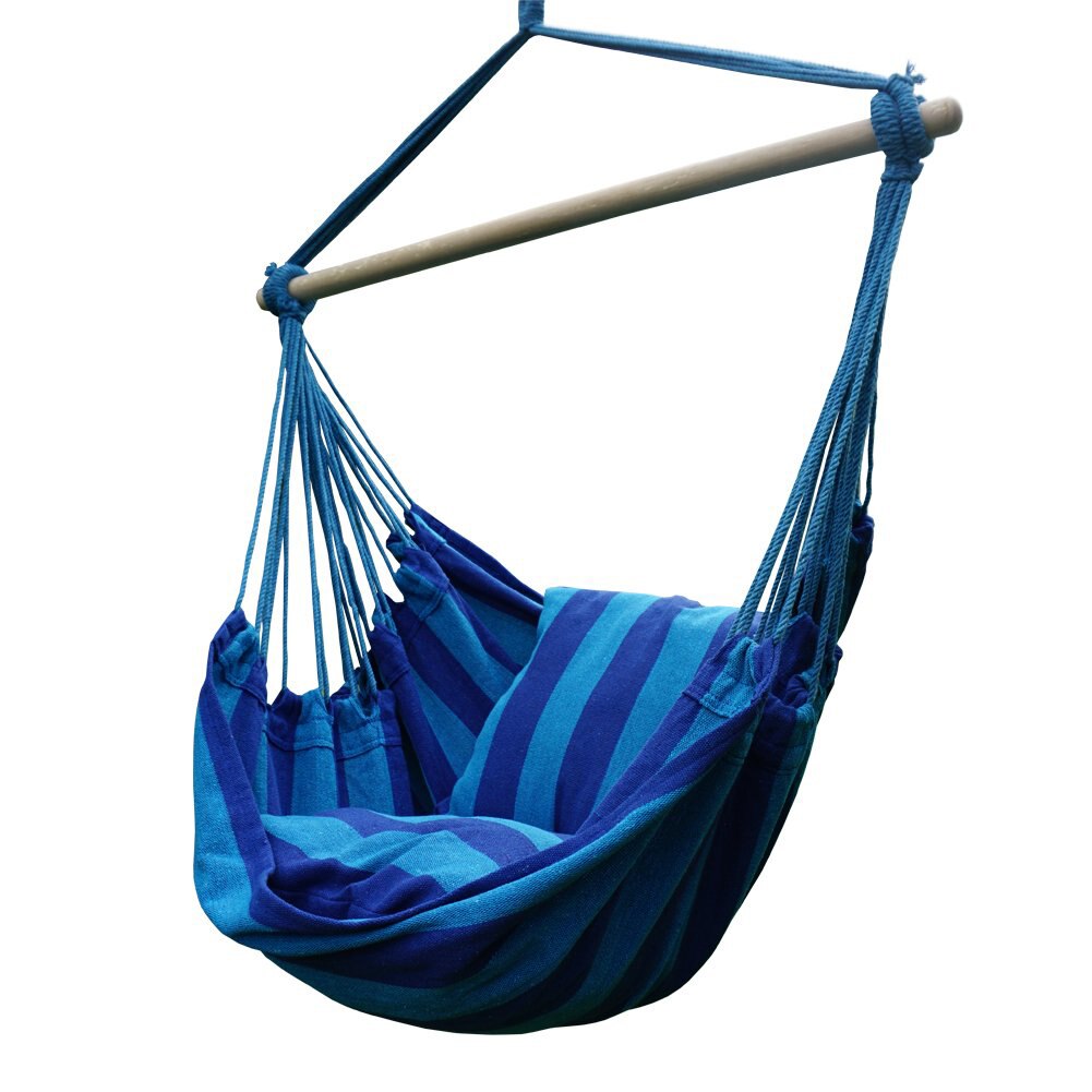 Draagbare Canvas Hangmat Leisure Streep Opknoping Stoel Swing Wandelen Camping Hangmat Canvas Streep Bed Voor Outdoor Reizen: Deep Blue