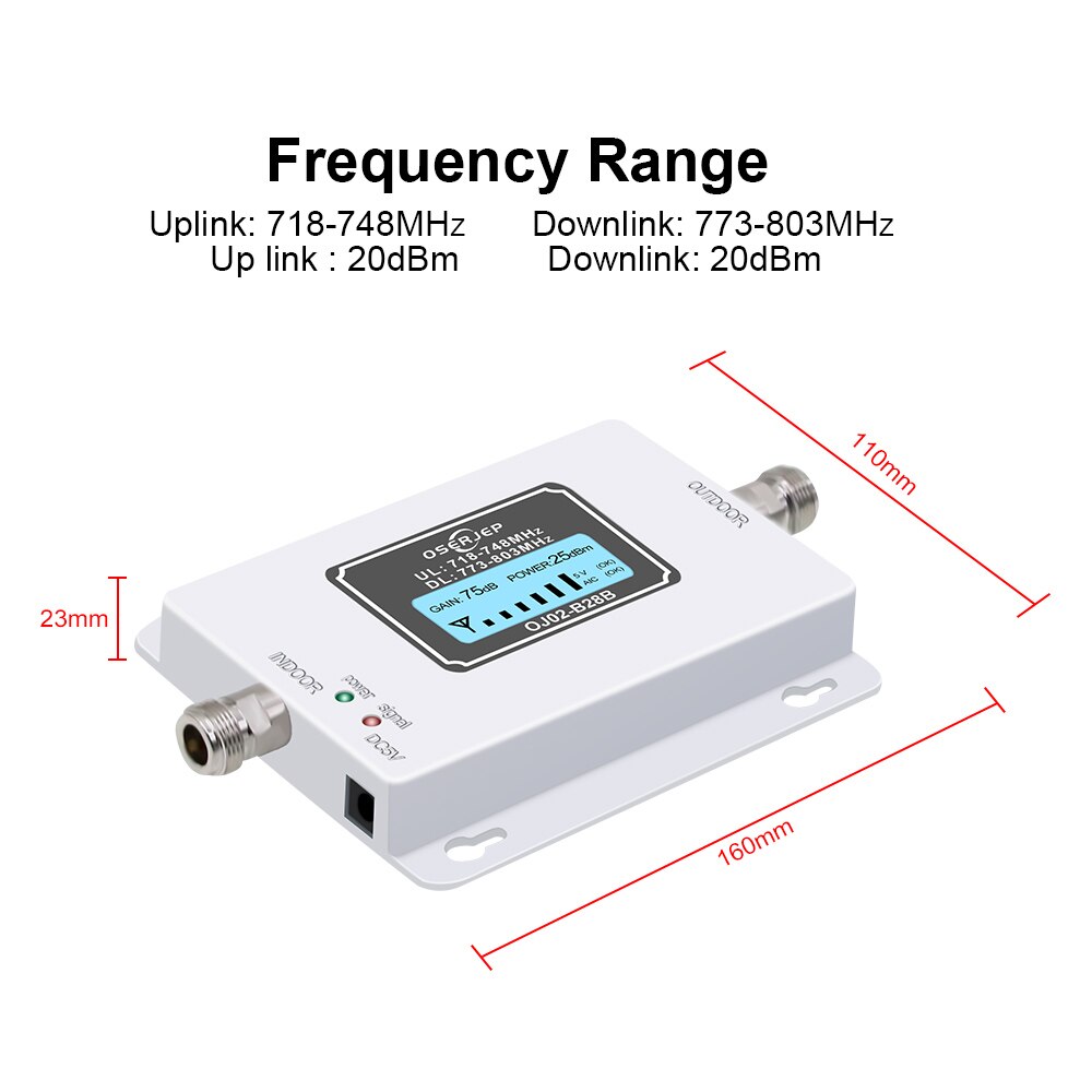 70dB LCD LTE 700MHz B28B 4G Signal Booster Mobile Phone Repeater for Brazil