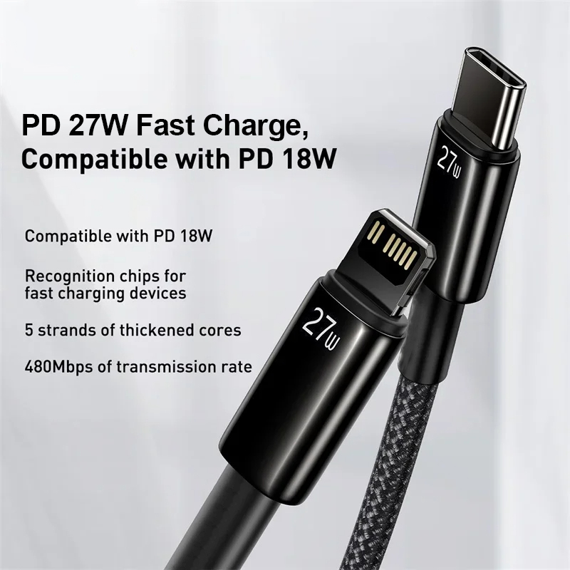 Til apple  pd 27w usb c opladerkabel til iphone 14 13 12 11 max mini x xs  xr 7 8 plus hurtigopladningskabel type c tilbehør