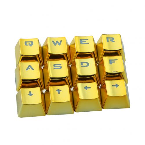 12 Pcs/Set PET Electroplating Gaming Keyboard Key Caps English Replacement Button Set for Game Keyboard Key Cap Switches: Golden