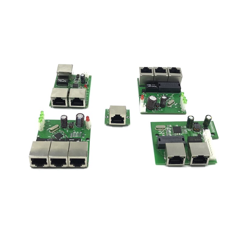 OEM factory direct mini fast 10/100mbps 3-port Ethernet network lan hub switch board two-layer pcb 3 rj45 5V 12V head port