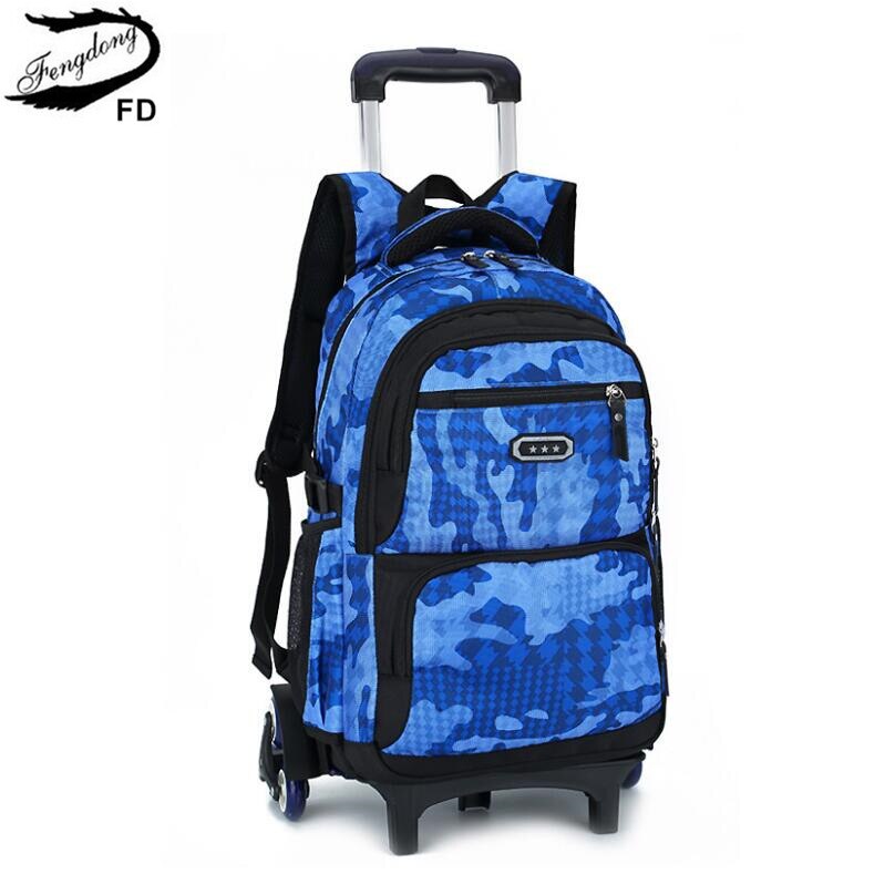 Fengdong Kind Afneembare Wiel Tas Basisschool Zakken Voor Jongens Kinderen Waterdichte School Rugzak Rollende Trolley Bag Pack: C1