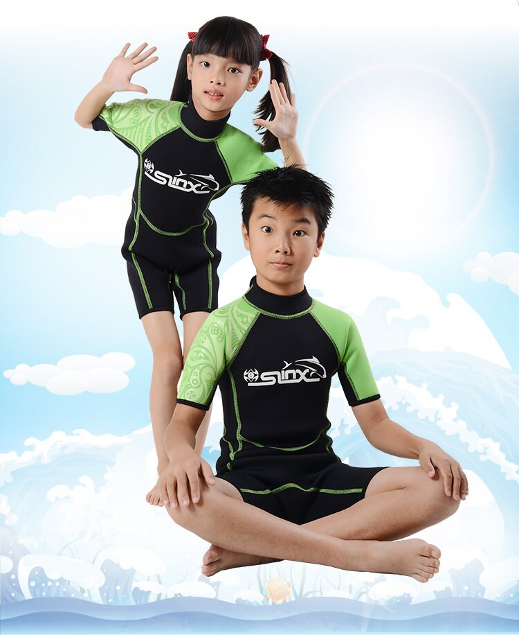 Slinx 2mm Neoprene Short Sleeves Kids Wetsuit Boy Girl Rash Guard Swim Scuba Diving Wet Suit Snorkeling Surf Wear Clothes