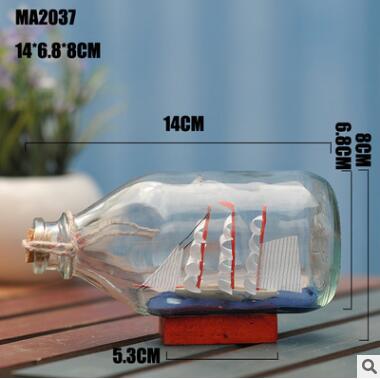 Mini barco pirata de navegación para decoración del hogar, botella pequeña de corcho de madera, vidrio, abalorio, frasco de deseos, de San Valentín: 14cm