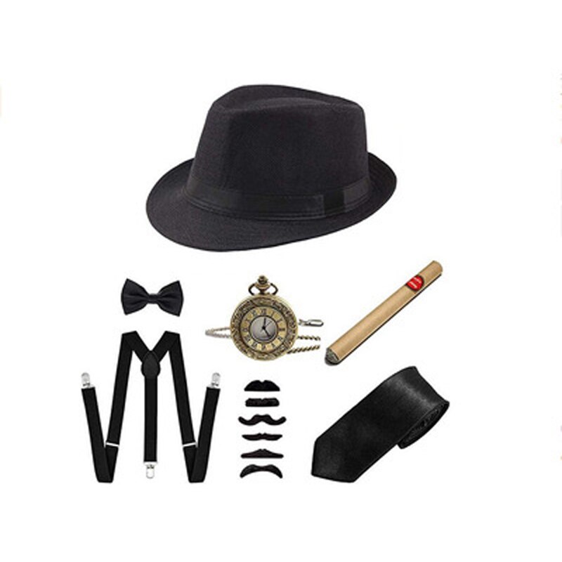 Cosplay Halloween Costumes 1920s Men&#39;s Gatsby Gangster Costume Accessories Set 30s Manhattan Gangster Beret Y-Back Suspender