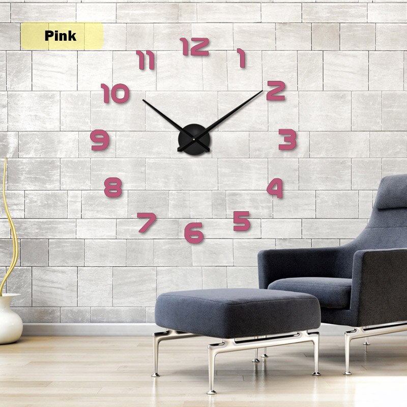 muhsein wall clock large decorative digital wall clock home decoration diy clock living room 3D mural stickers: pink / 47inch