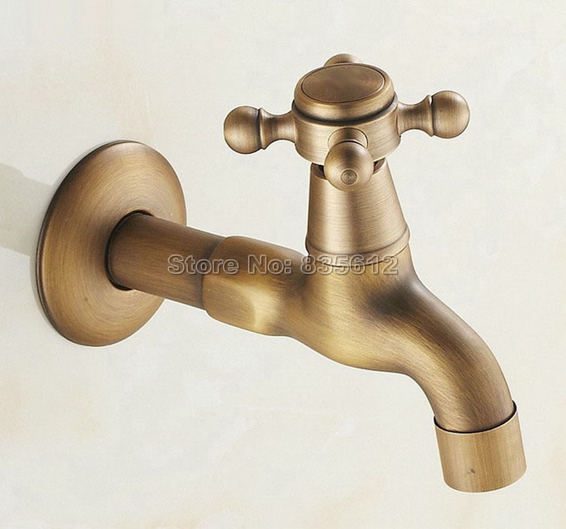 Antiek Messing Wandmontage Cross Handvat Mop Zwembad Kraan/Wasserij Sink Koudwaterkraan Wav103