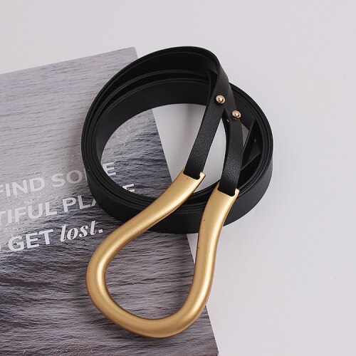 XITAO Vrouwen Mode Riemen Metalen Gebogen Grote Hoefijzer Gesp Geïmporteerd Microfiber Leer Dubbele Riem Toevallige Riemen DMY1859: black   DMY1859