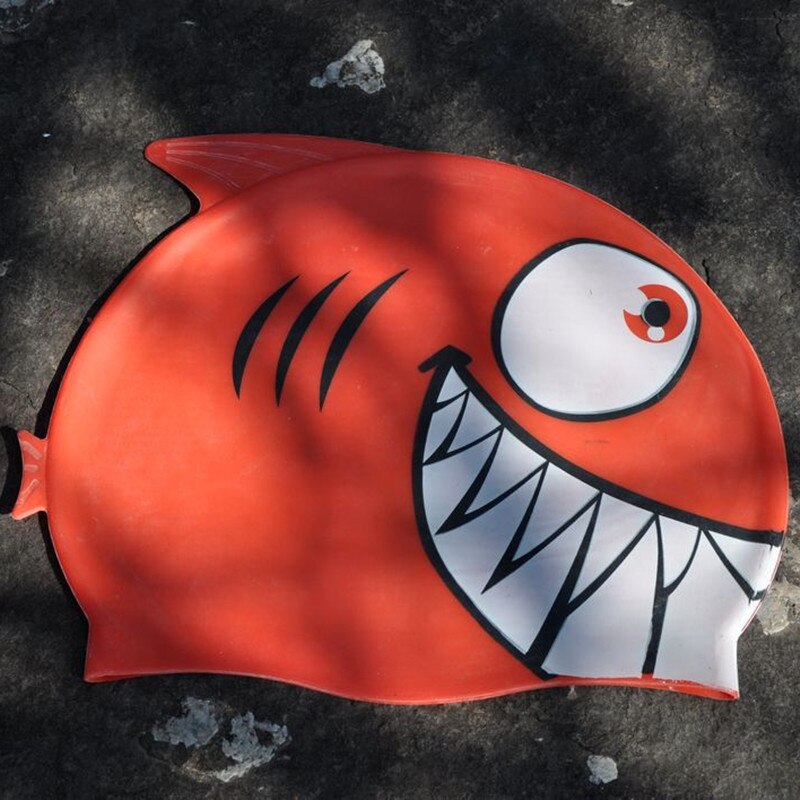 Swimming Cap kids Silicone Waterproof Protect fish Ear Shark Swim Pool Hat children Cartoon Boys Girls Diving hats: Pink