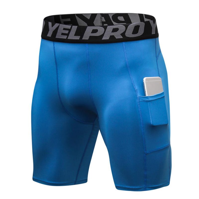 Treningsshorts for menn med lommer sport løpetrening fukttransporterende hurtigtørkende elastiske stramme shorts: Xl / L
