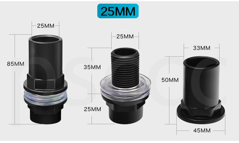 Raccord PVC Pour Aquarium – Entrée/sortie Eau 20/25/32/40/50mm – Connexion Tuyau – Neuf Générique