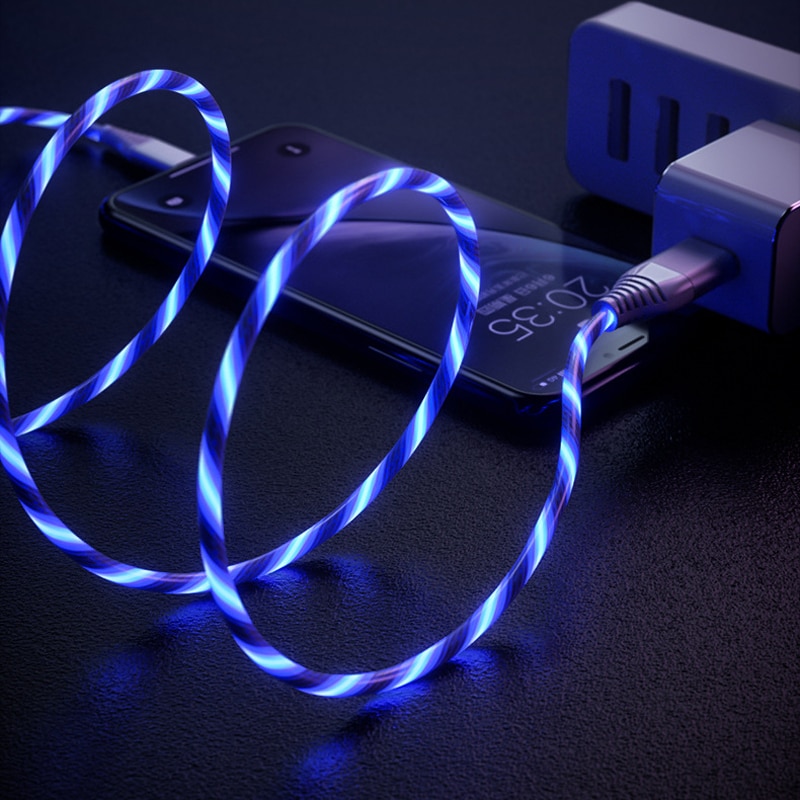 Glow LED Lighting Fast Charging Cable For Huawei P30 Lite P20 P10 Mate 10 20 P40 Lite P30 Pro P Smart Honor 8X iPhone X XS