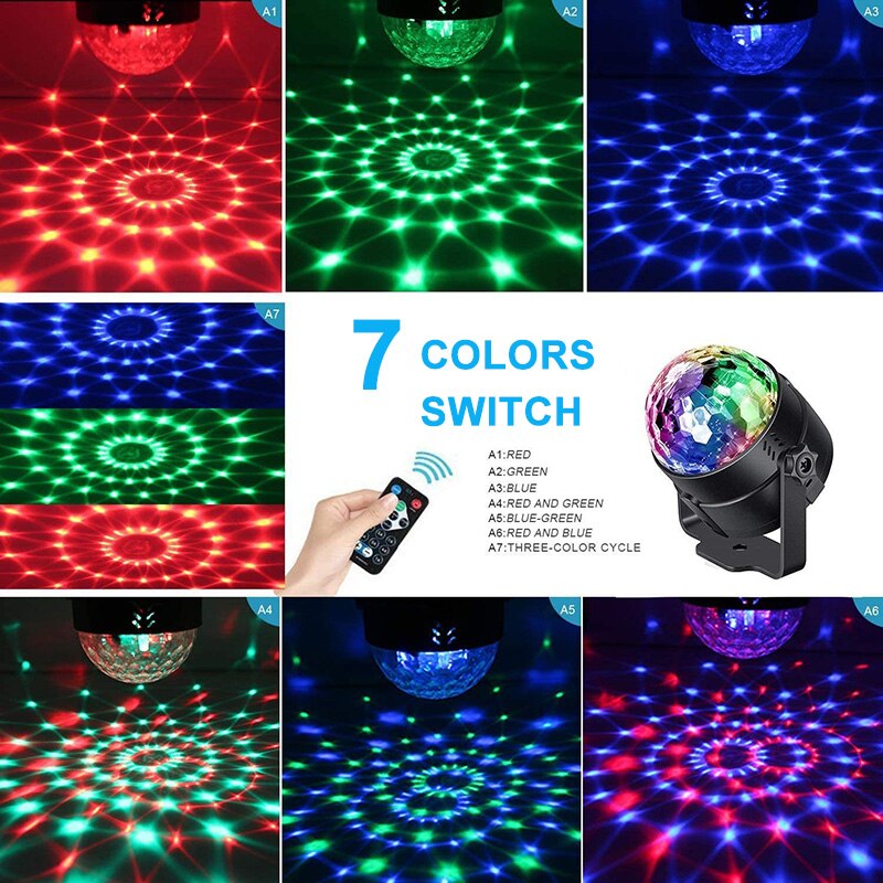 Illuminazione per feste RGB DJ Disco Ball Lights suono attivato stroboscopico LED proiettore lampada festa di compleanno Car Bar Karaoke decorazioni natalizie