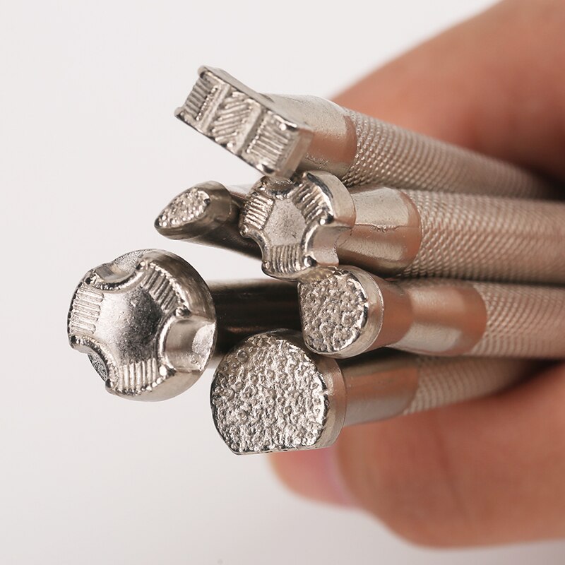 6Pcs Kit di strumenti per la stampa di timbri in pelle Set di punzoni per timbri in lega intaglio strumenti per la fabbricazione di sella per artigianato in pelle lavoro d&#39;arte fai-da-te