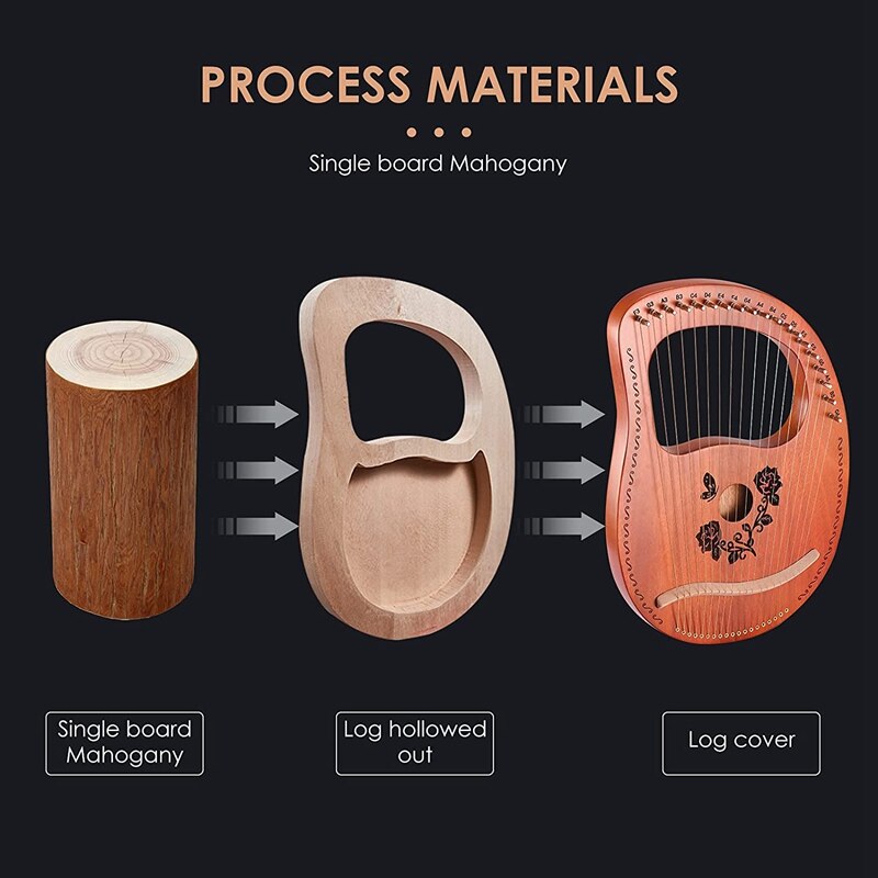 19 String Lyre Harp Mahogany Lyre Harp With Tuning Wrench For Both Kids And Adults Bbeginner Music Lovers Best