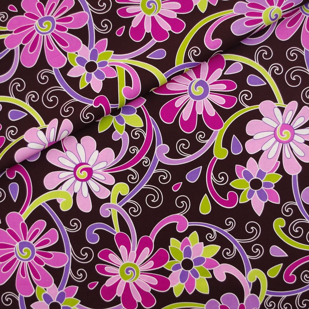 140cmx100cm Cotton Fabric - Big flower on black background(018)