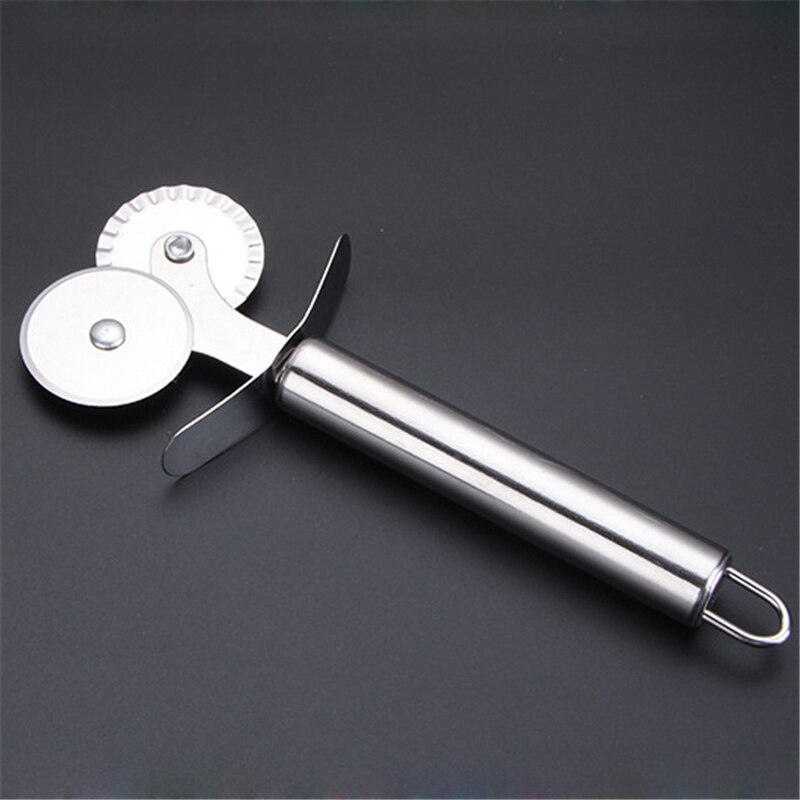 1x Patronen Pizzasnijder Dubbele Roller Pizza Mes Cutter Gebak Pasta Deeg Crimper Keuken Pizza Gereedschap