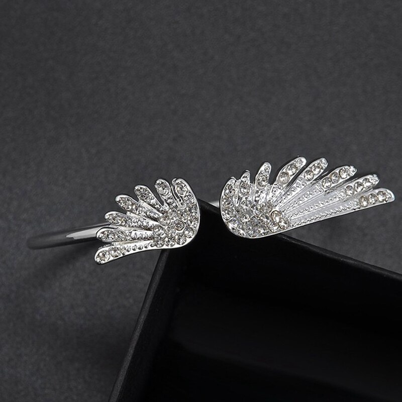 Engel Flügel Armband Einstellbar Frau Schmuck Offene Armband Vergoldet Kristall