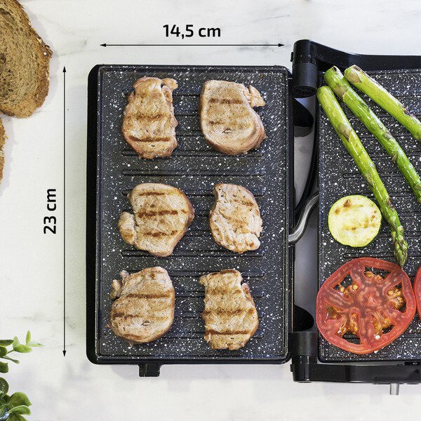 barbecue Elettrico Cecotec musica rock'nGrill 750 pieno aprire 750W Nero Grigio