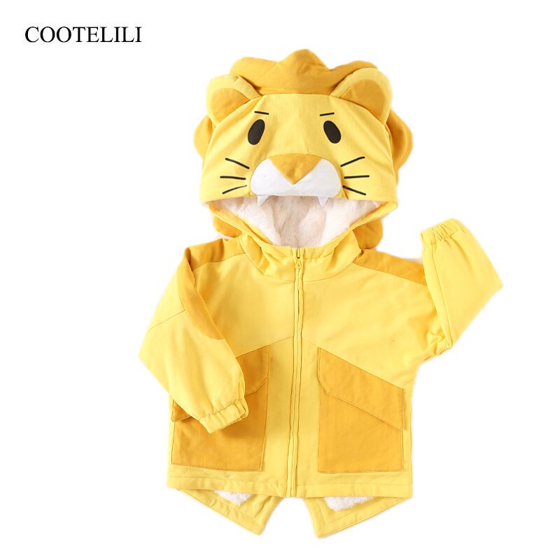 COOTELILI Lion Hat Winter Parkas Kids Jackets For Boys Hooded Jacket Outerwear Warm Velvet Baby Girls Boys Clothes