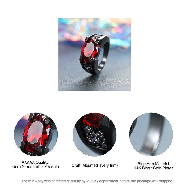 Fascino Maschile Femminile Rosso Anello di Pietra Ovale dell'annata Delle Donne Degli Uomini Oro Nero Da Sposa Anelli di Promessa di Amore solitario Anello di Fidanzamento