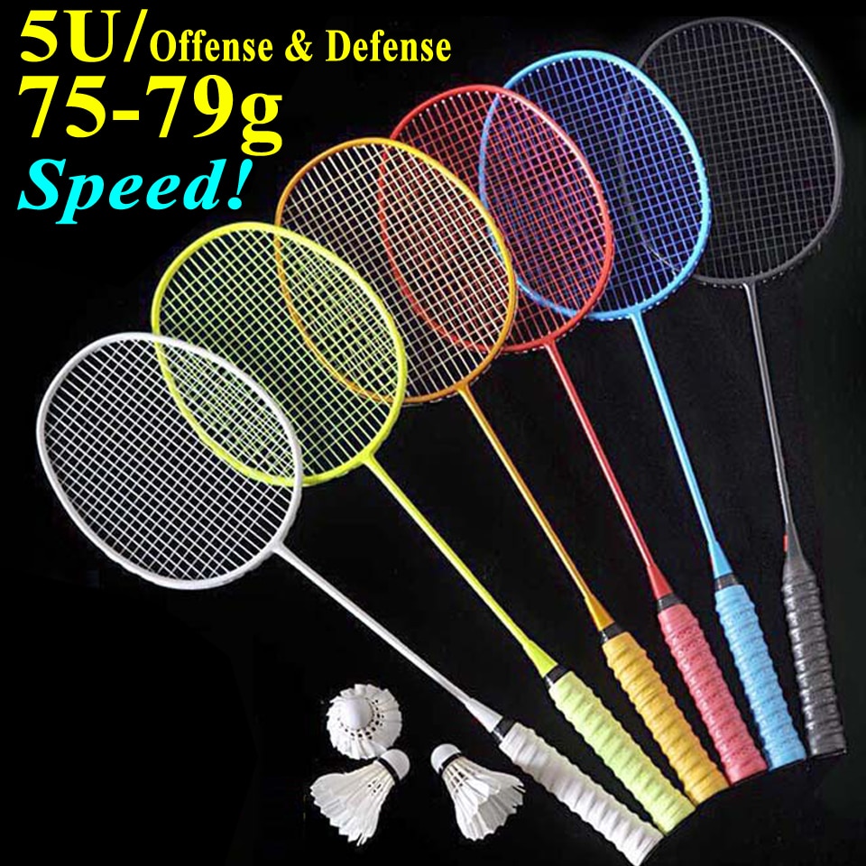 1 stk voksen full karbon badmintonracket lett trening 5u/g4 både offensiv og defensiv streng håndlim racket