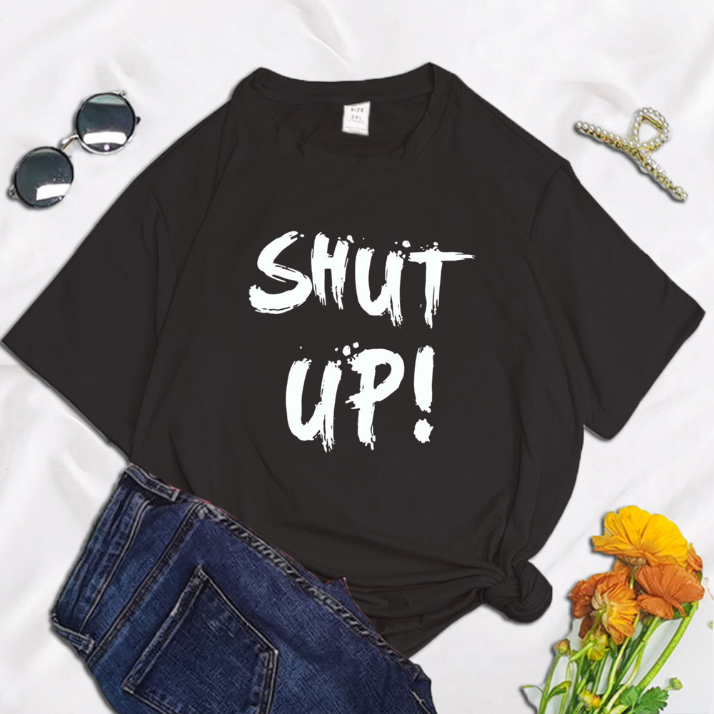 Grappige Shut Up Vrouwen T-shirt 2022 Zomer Ronde Hals Y2K Grappige Polyester Cartoon T-shirt Grafische Streetwear: S / Beige