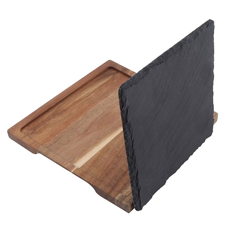 Solid Wood Snack Wood Tray Black Slate Bread Plate Lovesickness Wooden Plate Western-Style Japanese Food,Square