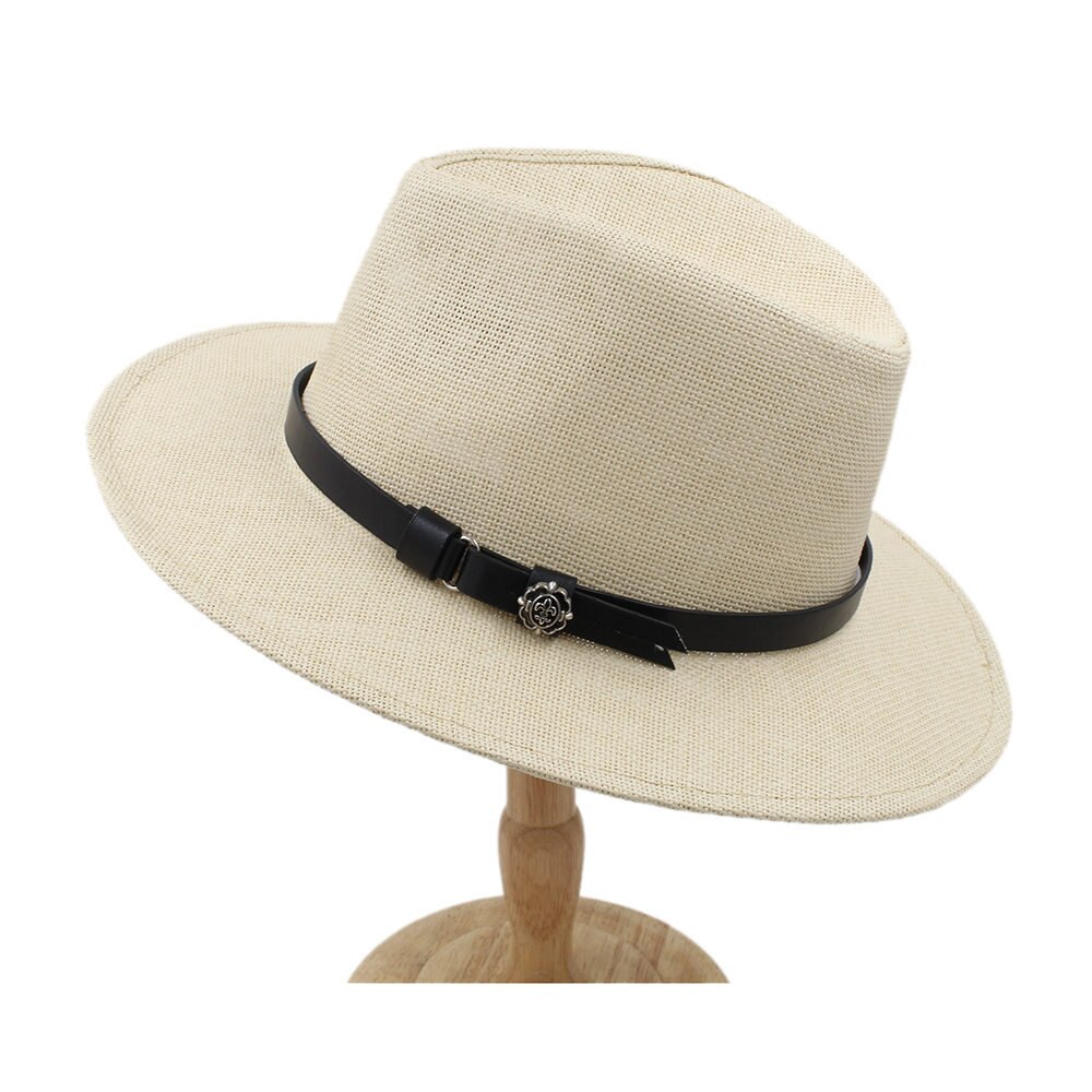 100 & % Stro Vrouwen Mannen Brede Rand Panama Hoed Voor BeachSun Hoed Met Strik Schipper Cap Size 56- 58 cm: Straw