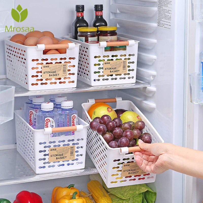 Kitchen Organization Plastic Kitchen Storage Box Refrigerator Basket Fridge Storage Rack Freezer Bathroom Desktop Shelf