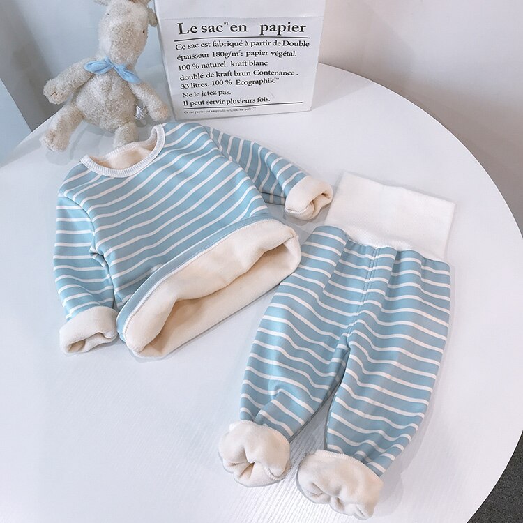 Pigiama a righe per bambini inverno caldo abbigliamento per bambini pigiami per ragazzi pigiami a maniche lunghe in cotone + pantaloni 1-4 anni: Blue Striped / 4T