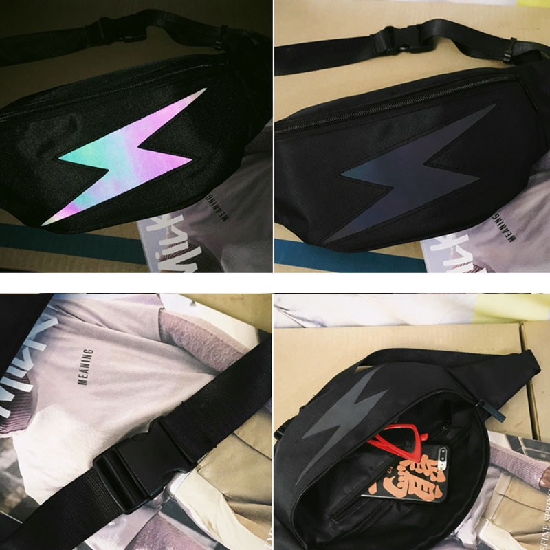 Mænd canvas brysttaske unisex afslappet taljetaske reflekterende hip hop fanny pack dreng vandtæt taljetaske til mænd street style mandlige